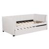 Twin Size Upholstered Daybed with Ergonomic Design Backrest and Trundle,Solid Wood Daybed Sofa Bed Frame with Introduction Lines of Velvet Fabric for Bedroom Living Room (Beige@072) view 4