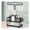 Dxcaicc Countertop Utensil Holder,Kitchen Tableware Utensil Holder with Drain Tray,Knife Storage Shelf,Space Saving Cooking Tools Holder,Carbon Steel 2 Tier Rack for Kitchen,Black view 1