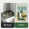 Dxcaicc Countertop Utensil Holder,Kitchen Tableware Utensil Holder with Drain Tray,Knife Storage Shelf,Space Saving Cooking Tools Holder,Carbon Steel 2 Tier Rack for Kitchen,Black view 4