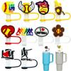 10pcs Straw Cover Cap for Stanley Cup 30&40 Oz Tumbler 10mm Reusable Silicone Straw Toppers Straw Tip Covers for Stanley Cups Accessories Cool Softball Themed Tumbler Straw Cover view 1