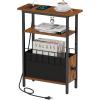 Snughome Narrow Side Table with Charging Station, Slim End Table for Small Spaces, 3 Tier Skinny Nightstand with Drawer, Sofa Beside Table with Storage Shelf for Living Room Bedroom view 1