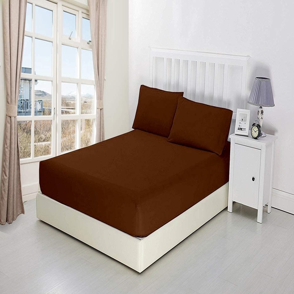 600 Thread Count Cotton Fitted Sheet for Cal-King Size|100% Egyptian Cotton Fitted Sheet|1 Piece Fitted Sheet Comfy, Ultra Soft, Breathable|16 Inch Deep Pocket Fitted Sheet in Chocolate Solid