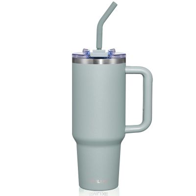 SMLIXE 40 oz Tumbler with Handle and Straw Lid,Insulated Reusable Stainless Steel Water Bottle Travel MugCupholder Friendly Double Wall Vacuum Sealed Cup (Shale)