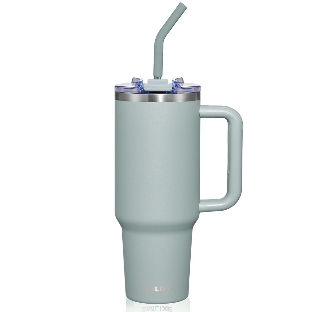 SMLIXE 40 oz Tumbler with Handle and Straw Lid,Insulated Reusable Stainless Steel Water Bottle Travel MugCupholder Friendly Double Wall Vacuum Sealed Cup (Shale)