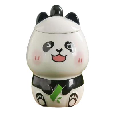 AuLYN Hot Chocolate Mug cute mug Ceramic Mug with Lid And Spoon Hot Cocoa Mugs Birthday Gift For Man and Woman Embossed Panda Mug Student Dormitory Gifts (Wink)