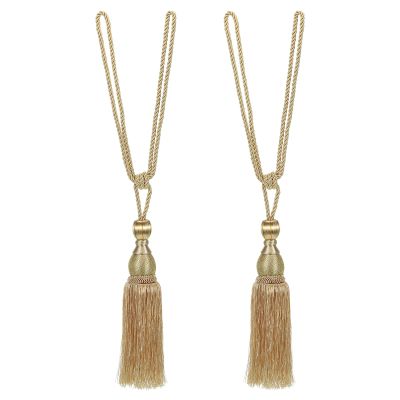 PATIKIL Curtain Tiebacks, 2 Pack 12" Elegant Handmade Curtain Holdbacks Rope with Tassel Home Office Hotel Decorative, Pale Gold Tone