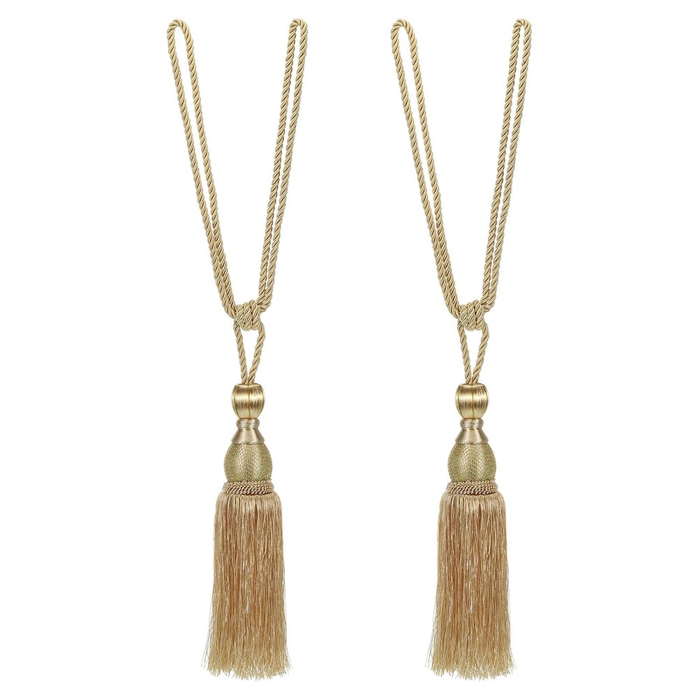 PATIKIL Curtain Tiebacks, 2 Pack 12" Elegant Handmade Curtain Holdbacks Rope with Tassel Home Office Hotel Decorative, Pale Gold Tone