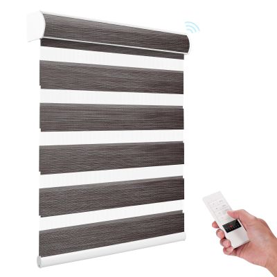 ACMEART Motorized Zebra Shades with Remote,Dual Layer Automatic Window Blinds,Blackout Electric Blinds for Home Office Custom Size (Dark Grey)