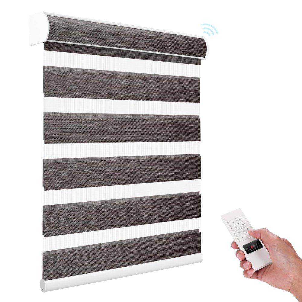 ACMEART Motorized Zebra Shades with Remote,Dual Layer Automatic Window Blinds,Blackout Electric Blinds for Home Office Custom Size (Dark Grey)