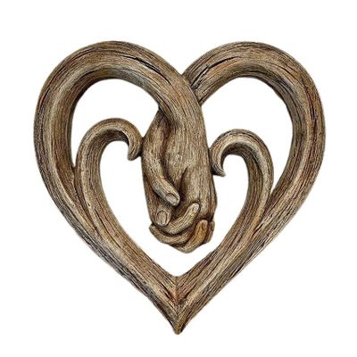 Luejnbogty Wooden Heart Holding Hands Wall Decor Sculpture Wall Art Handshake Pendant Craft Statue for Home Office Wall Decorations, Default