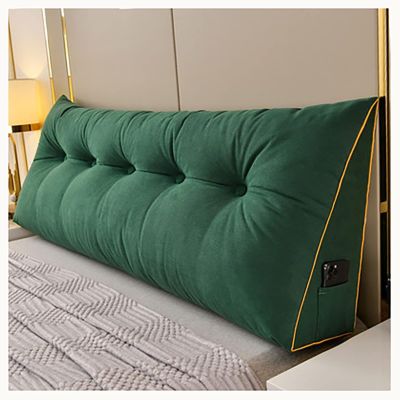 HIOSIEFUO Triangular headboard Wedge Bed Rest Reading Pillow, Triangle Wedge Pillow Neck Lumbar Pillow Board Dormitory Sofa Bed Double Mattress with Removable Cover (Color : Green, Size : 100cm/39in)