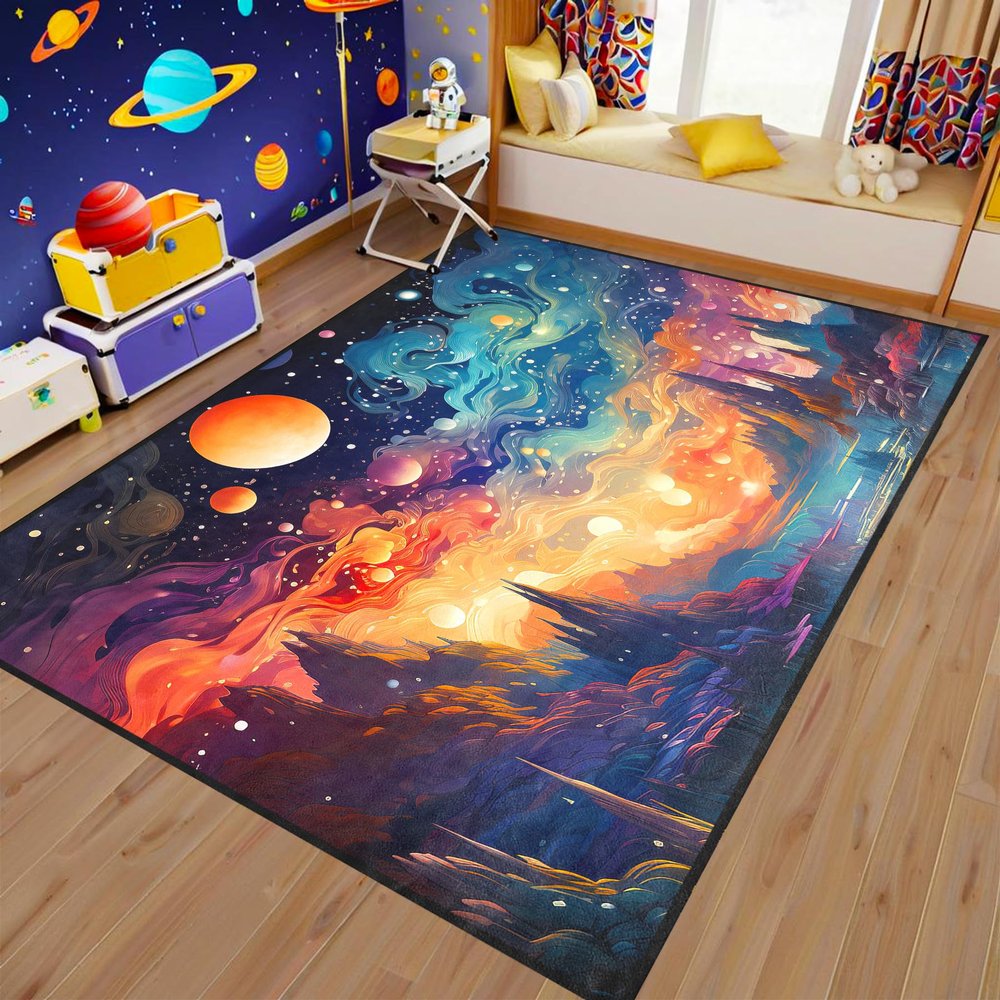 Galaxy Area Rug - Space Rugs for Boys Bedroom - Universe Solar System Planet Rug Outer Space Themed Bedroom Decor Carpet for Kids Room Indoor Floor Sofa Matst 2.5x4 Feet