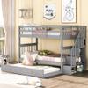 WEALTHKING Stairway Bunk Bed with Trundle, Convertible Detachable Beds, Pine Wood Frame with Four-Step Staircase, Storage Shelves, Guardrails, No Box Spring Required (Grey,Twin over Twin) view 1