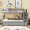WEALTHKING Stairway Bunk Bed with Trundle, Convertible Detachable Beds, Pine Wood Frame with Four-Step Staircase, Storage Shelves, Guardrails, No Box Spring Required (Grey,Twin over Twin) view 3
