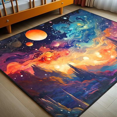 Galaxy Rug for Kids Room - Boys Outer Space Rug - Small Size Univers Planet Theme Carpet Space Decor for Boys Kids Room Rugs Indoor Polyester Floor Sofa Mats 2x3 Feet