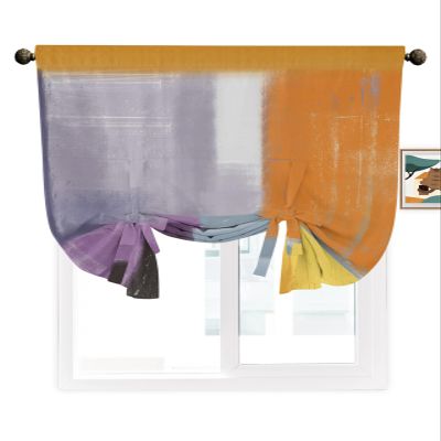 Abstract Art Tie Up Curtains for Small Windows, Yellow Orange White Purple Modern Brush Adjustable Shade Valance Light Filter Rod Pocket Curtains for Living Room Bedroom, W42 x L63 Inches, 1 Panel