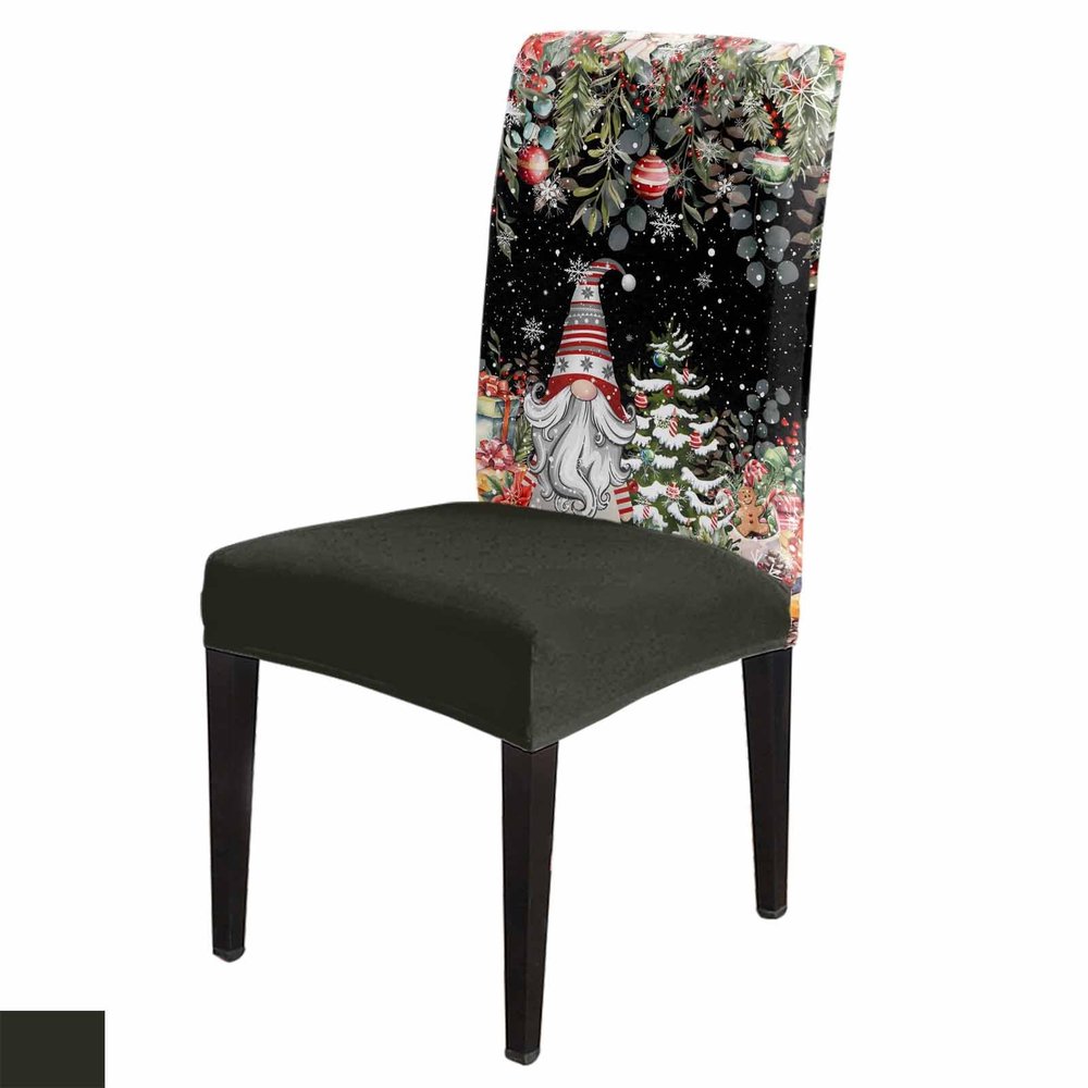 Christmas Leaves Dining Chair Cover Set of 4,Stretch Chair Protectors Slipcover,Spandex Kitchen Chair Seat Back Cushion Slip Cover for Dining Room,Party Black Snowflake Eucalyptus Flower Berry