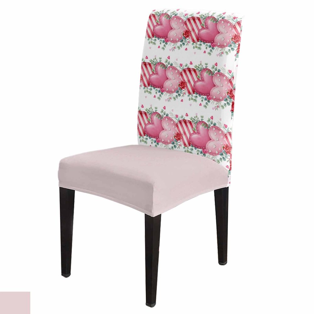 Pink Valentines Love Dining Chair Cover Set of 4,Stretch Chair Protectors Slipcover,Spandex Kitchen Chair Seat Back Cushion Slip Cover for Dining Room,Party,Ceremony Valentine Eucalyptus Rose Flower