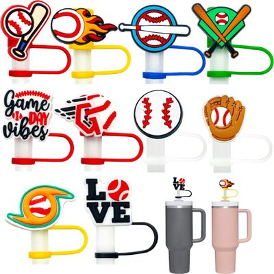 10PCS Baseball Straw Cover Cap for Stanley Cup, Cute Silicone Straw Topper for Stanley 30&40 Oz Tumbler, 10mm 0.4in Dust-Proof Reusable Tips Lids