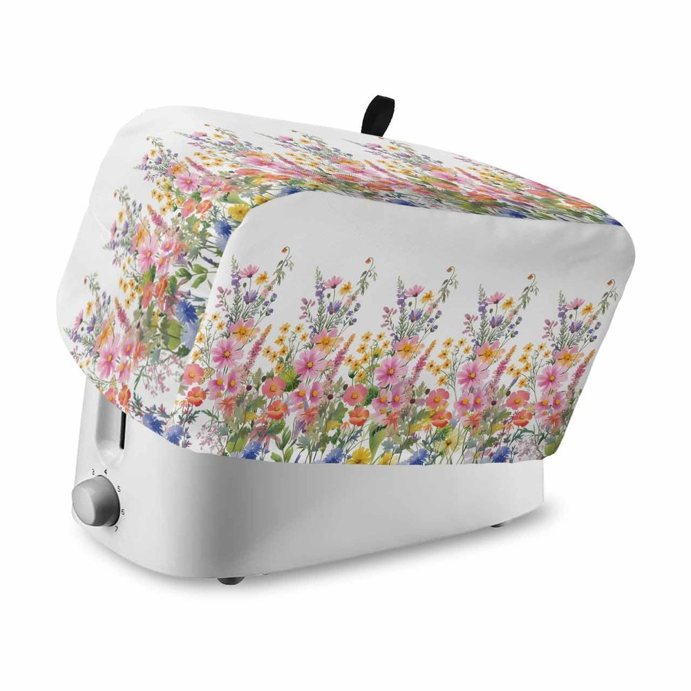 Colorful Floral 4 Slice Toaster Cover Small Appliance Cover Toaster Dustproof Fingerprint Protectors Machine Washable, Spring Botanical Flower Leaves Hreb