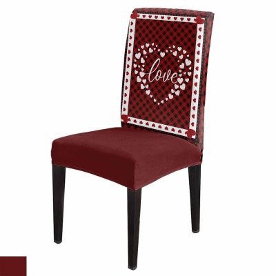 Valentine's Love Dining Chair Cover Set of 8,Stretch Chair Protectors Slipcover,Spandex Kitchen Chair Seat Back Cushion Slip Cover for Dining Room,Party,Ceremony Red Black Buffalo Plaid Heart Holiday