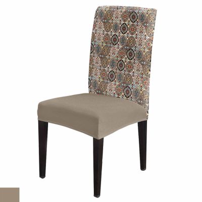 Abstract Flower Dining Chair Cover Set of 8,Stretch Chair Protectors Slipcover,Spandex Kitchen Chair Seat Back Cushion Slip Cover for Dining Room,Party,Ceremony Oriental Bohemia Brown Geometric Leaves