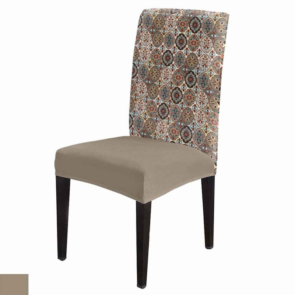 Abstract Flower Dining Chair Cover Set of 8,Stretch Chair Protectors Slipcover,Spandex Kitchen Chair Seat Back Cushion Slip Cover for Dining Room,Party,Ceremony Oriental Bohemia Brown Geometric Leaves