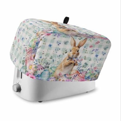 Easter Rabbit 4 Slice Toaster Cover Small Appliance Cover Toaster Dustproof Fingerprint Protectors Machine Washable, Buffalo Plaid Eggs Spring Garden Herbs