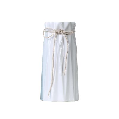 Mlaea Simple Ceramic Small Vase, Home Side Table Decorative Vase, Fake Flower Vase for Bookstore Hotel Coffee Shop, Exquisite Mini Vase(Size:9 * 24CM,Color:White)