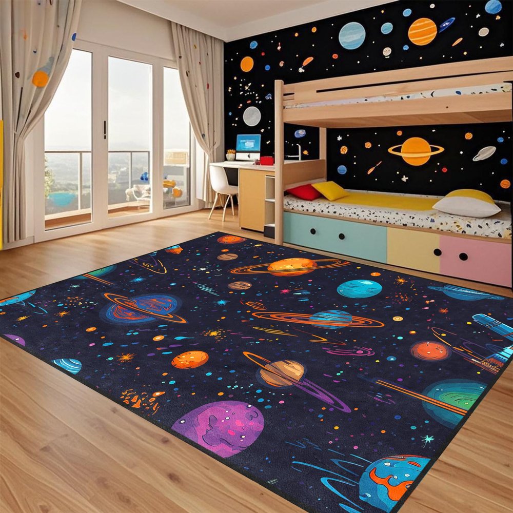 kodhyvj Outer Space Rug - Solar System Galaxy Rug for Kids Room Universe Planet Kids Carpet Space Themed Bedroom Decor Carpet for Playroom Living Room Indoor Outdoor Carpet 4x5 Feet