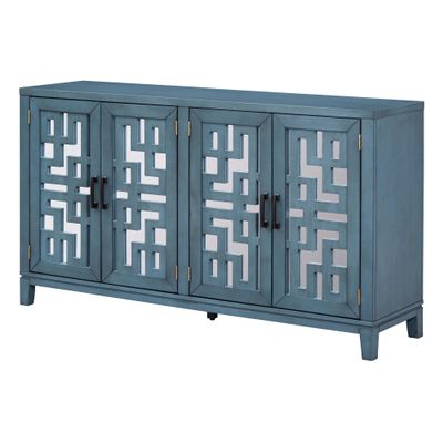 Tzou 60" Sideboard Buffet Cabinet, Farmhouse Storage Cabinet with 4 Doors and Adjustable Shelf, China Cabinet with Metal Pulls for Dining Room, Living Room and Hallway Navy One Size