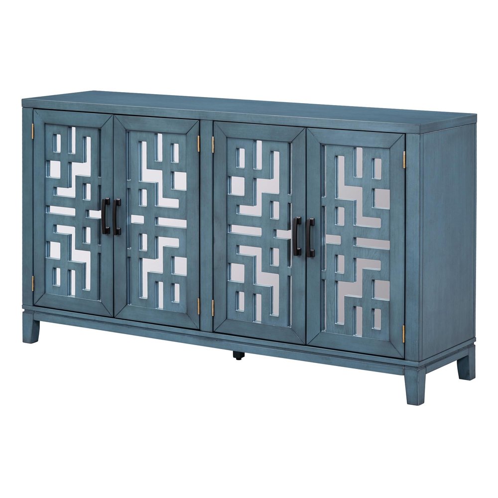Tzou 60" Sideboard Buffet Cabinet, Farmhouse Storage Cabinet with 4 Doors and Adjustable Shelf, China Cabinet with Metal Pulls for Dining Room, Living Room and Hallway Navy One Size