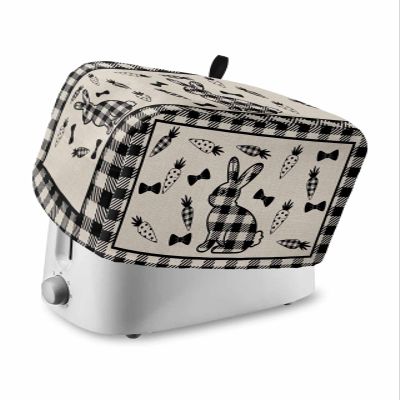 Easter Carrots Rabbit 4 Slice Toaster Cover Small Appliance Cover Toaster Dustproof Fingerprint Protectors Machine Washable, Rustic Black Grey Plaid Check