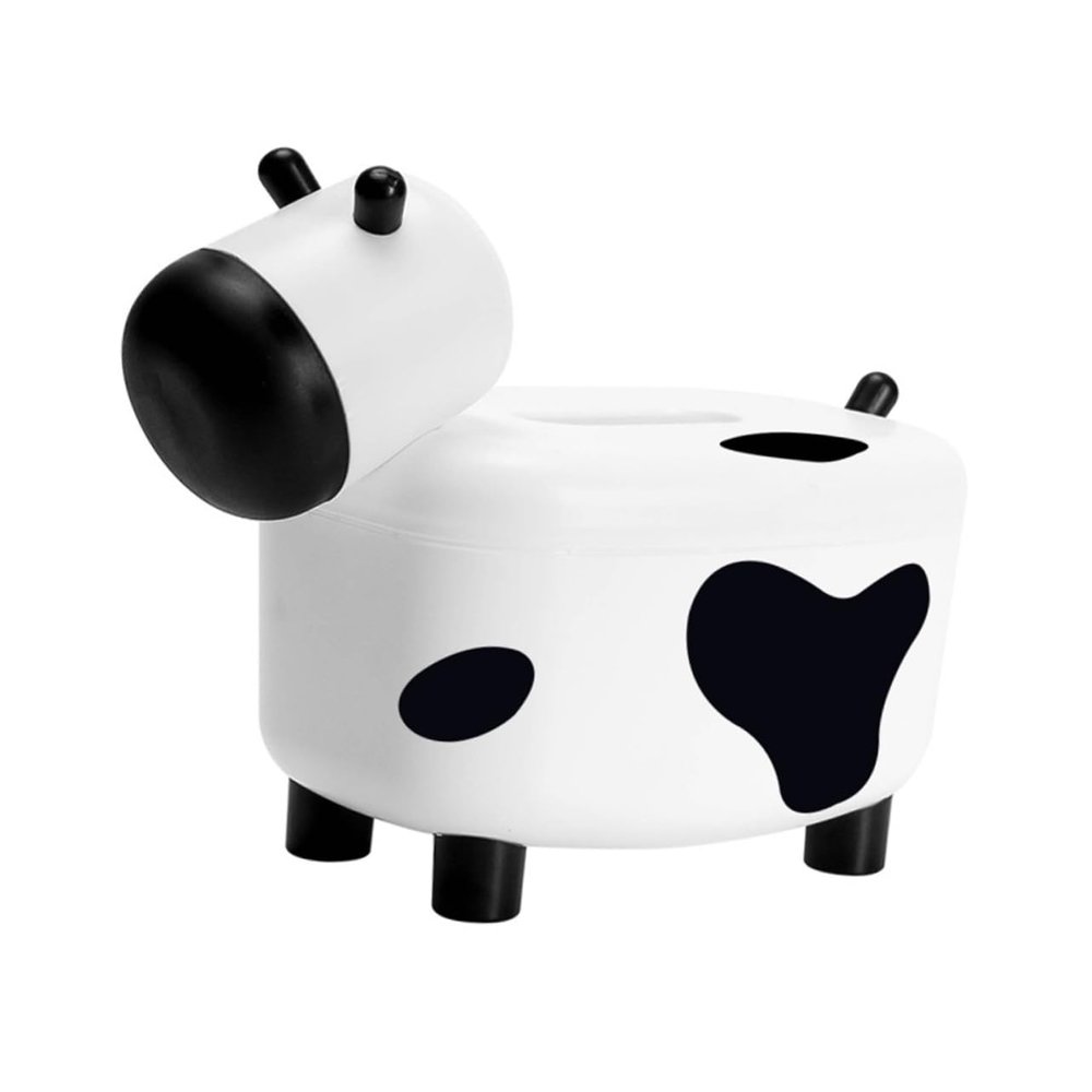 LABRIMP 1pc Cattle Shape Tissue Box Toothpick Holder Creative Dual-use Storage Container for Home Office Restaurant Easy Towel Replacement Non- Base Stylish Decor White Black