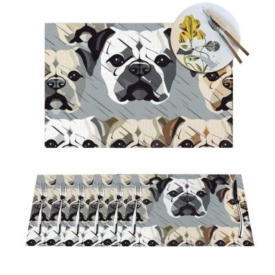 American Bulldog Head Placemats Set Washable Non-Slip Place Mats Heat Resistant Table Mats Rectangle PVC Woven Placemat for Dining Table Decoration
