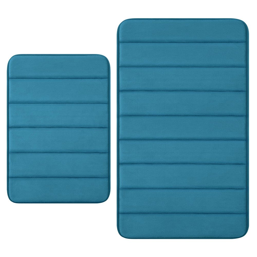 Buganda Meomry Foam Bathroom Rugs 2 Pieces, Bath Mat Size 24 x 16 and 35.4 x 24 in Peacock Blue, 2 Item Bundle