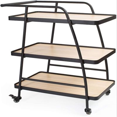 KOELAP Bar Cart, Serving Cart for The Home, Modern Design 3 Tiers Bar Cart Drinks Trolley Wood Metal Storage Trolley Lockable Wheels Easy to Put - 85 X 60 X 40cm (Color : B)