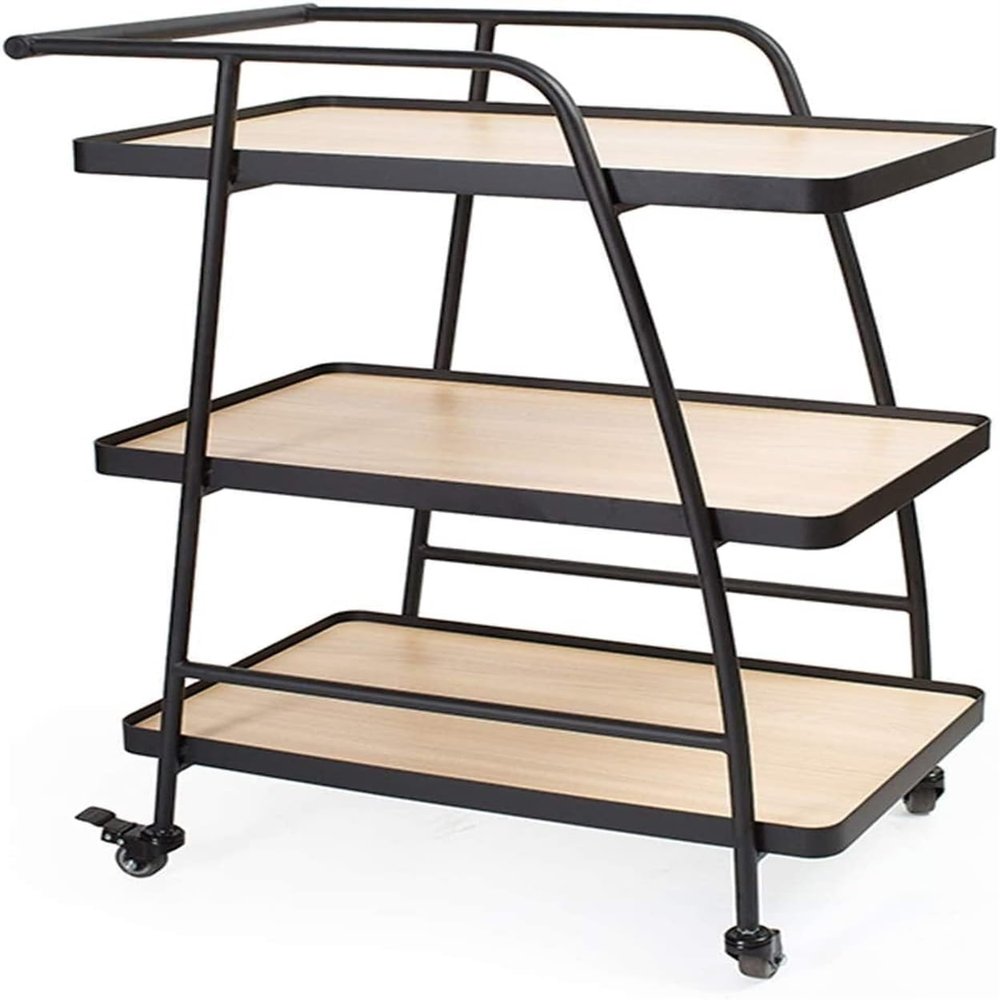 KOELAP Bar Cart, Serving Cart for The Home, Modern Design 3 Tiers Bar Cart Drinks Trolley Wood Metal Storage Trolley Lockable Wheels Easy to Put - 85 X 60 X 40cm (Color : B)
