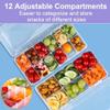 AIERSA Snack Box Container for Adults-12 Compartments,Adjustable Divided Snackle Box,Bento Box Accessories with 60 Labels,Snack Boxes for Travel,Work,Clear (2 Pack) view 3