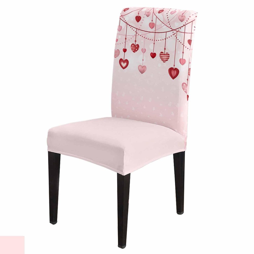 Valentine's Day Dining Chair Cover Set of 8, Stretch Chair Protectors Slipcover, Spandex Kitchen Chair Seat Back Cushion Slip Cover for Dining Room, Party, Hotel, Ceremony Pink Love Romance Holiday