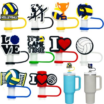 10pcs Straw Cover Cap for Stanley Cup 30&40 Oz Tumbler 10mm Reusable Silicone Straw Toppers Straw Tip Covers for Stanley Cups Accessories Cool Volleyball Themed Tumbler Straw Cover