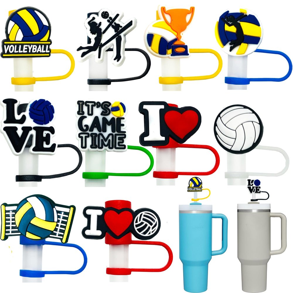 10pcs Straw Cover Cap for Stanley Cup 30&40 Oz Tumbler 10mm Reusable Silicone Straw Toppers Straw Tip Covers for Stanley Cups Accessories Cool Volleyball Themed Tumbler Straw Cover