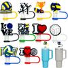 10pcs Straw Cover Cap for Stanley Cup 30&40 Oz Tumbler 10mm Reusable Silicone Straw Toppers Straw Tip Covers for Stanley Cups Accessories Cool Volleyball Themed Tumbler Straw Cover view 1