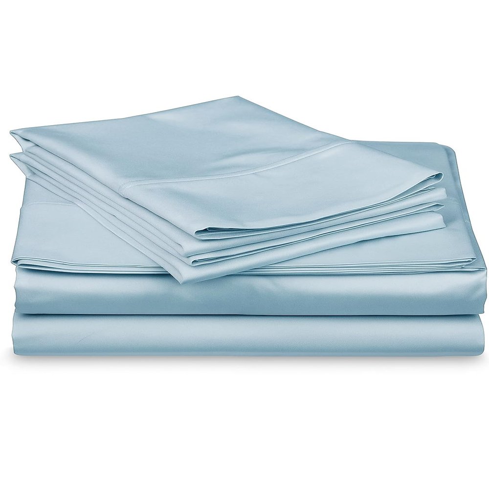 600 Thread Count Cotton Bed Sheets for RV King|100% Egyptian Cotton Sheets|4 Piece Sheet Set Comfy Ultra-Soft Breathable Natural Cooling Sheets|Upto 16 Inch Deep Pocket Sheet Set in Light Blue Solid