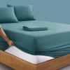Devi Bedding 7 Pcs Sheet Set with Duvet Cover Set Vertical 3 Line Matching Embroidered Extra Deep Pocket Fit for 15 Inch Mattress- Queen Size 600 TC - Teal Solid view 4