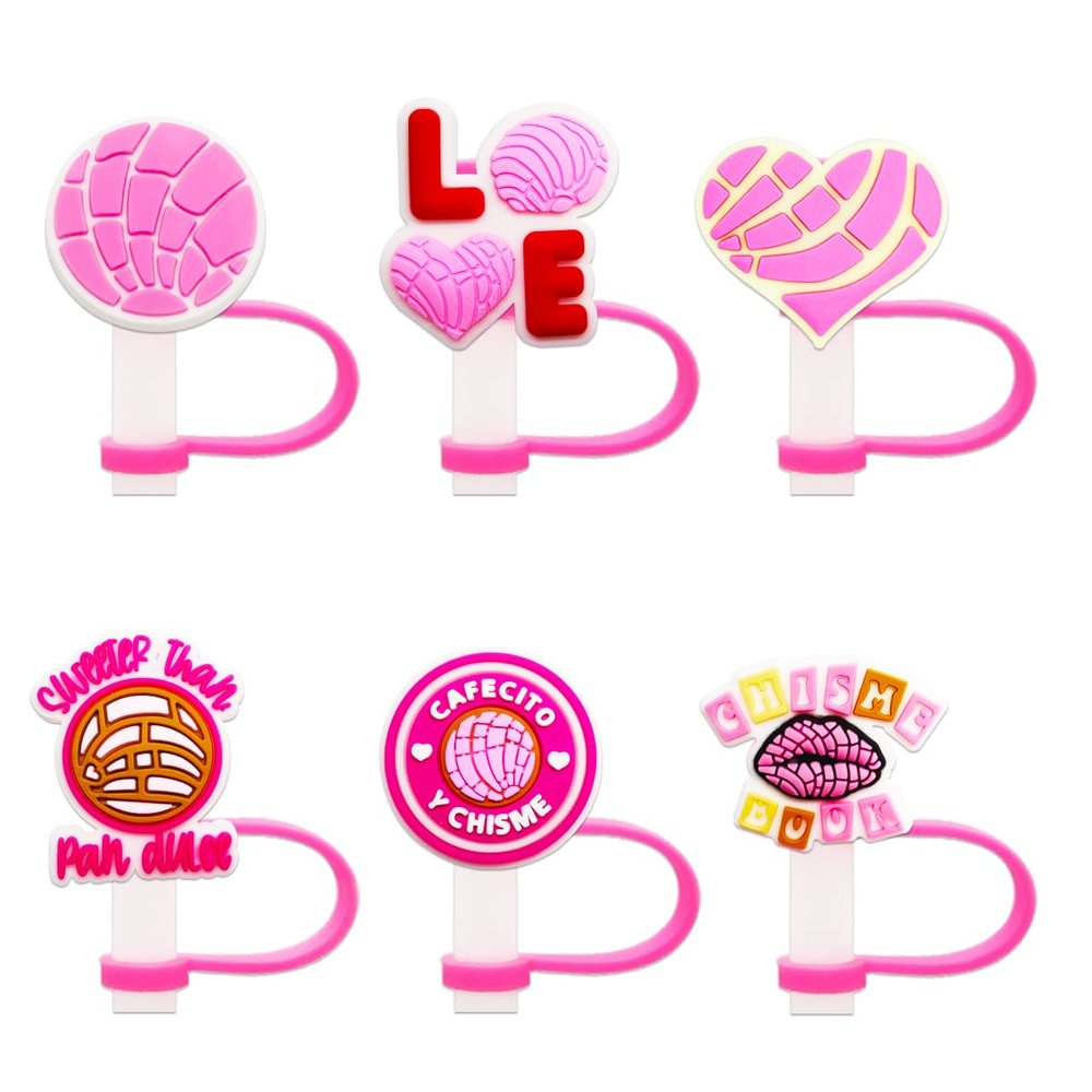 6Pcs Concha Straw Covers Cap Toppers for Stanley Cup 40Oz Tumbler with Handle, 10mm 0.4in Dust-Proof Reusable Straw Tips Lids