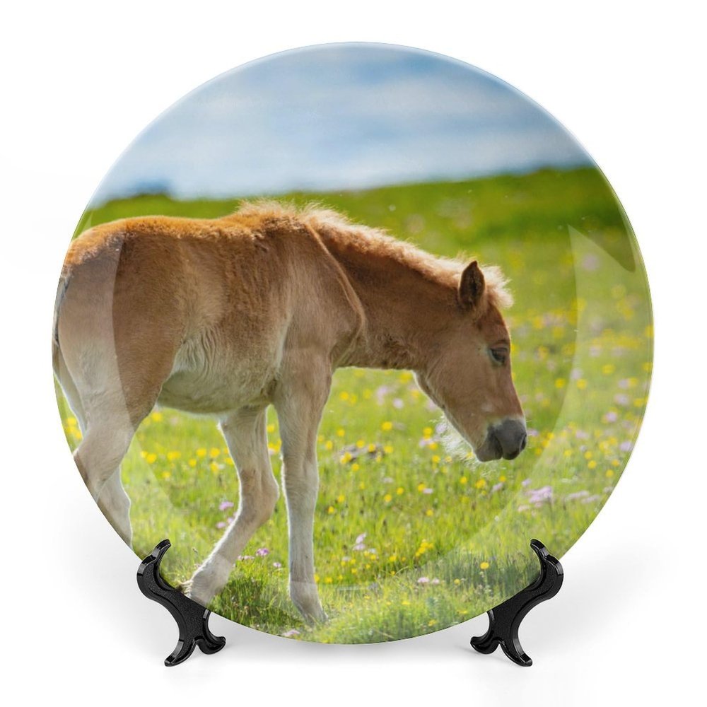 Animal Horse Decorative Plate for Kitchen Accent Ceramic Wall Hanging Souvenir with Display Stand Collectible Plate for Wedding Holiday Party Supplies Home Decor 6"