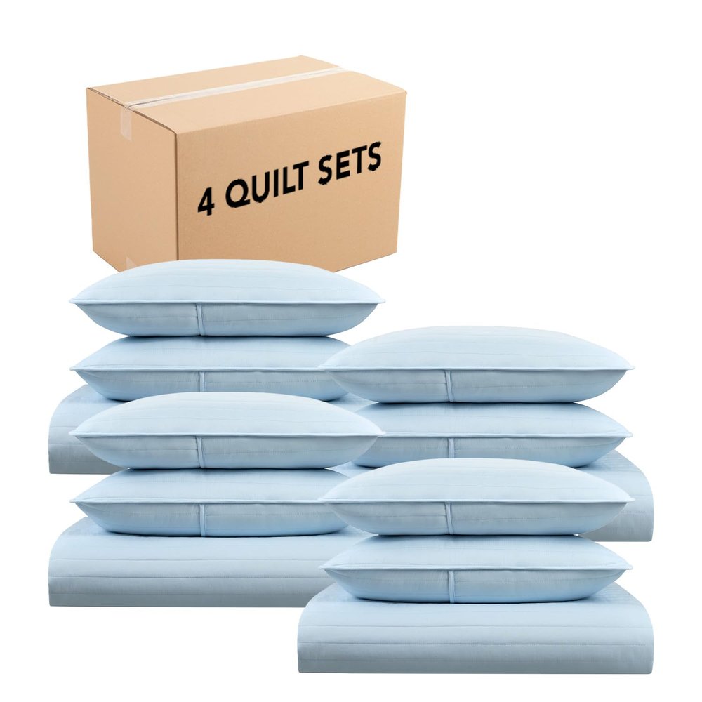 Arkwright King Quilt Set - Case of 4 - Soft Brushed Lightweight Microfiber Bedspread Coverlet Bedding Sets for All Seasons (1 Quilt, 2 Pillowcases Shams), 104x90 in, Light Blue