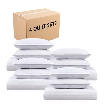 Arkwright Full/Queen Quilt Set - Case of 4 - Soft Brushed Lightweight Microfiber Bedspread Coverlet Bedding Sets for All Seasons (1 Quilt, 2 Pillowcases Shams), 90x90 in, Bright White