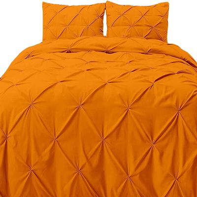 WegaLinen Cotton Pinch Pleated Zipper Clouser Orange Duvet Cover Super King 120x120-600 Thread Count 5 Piece